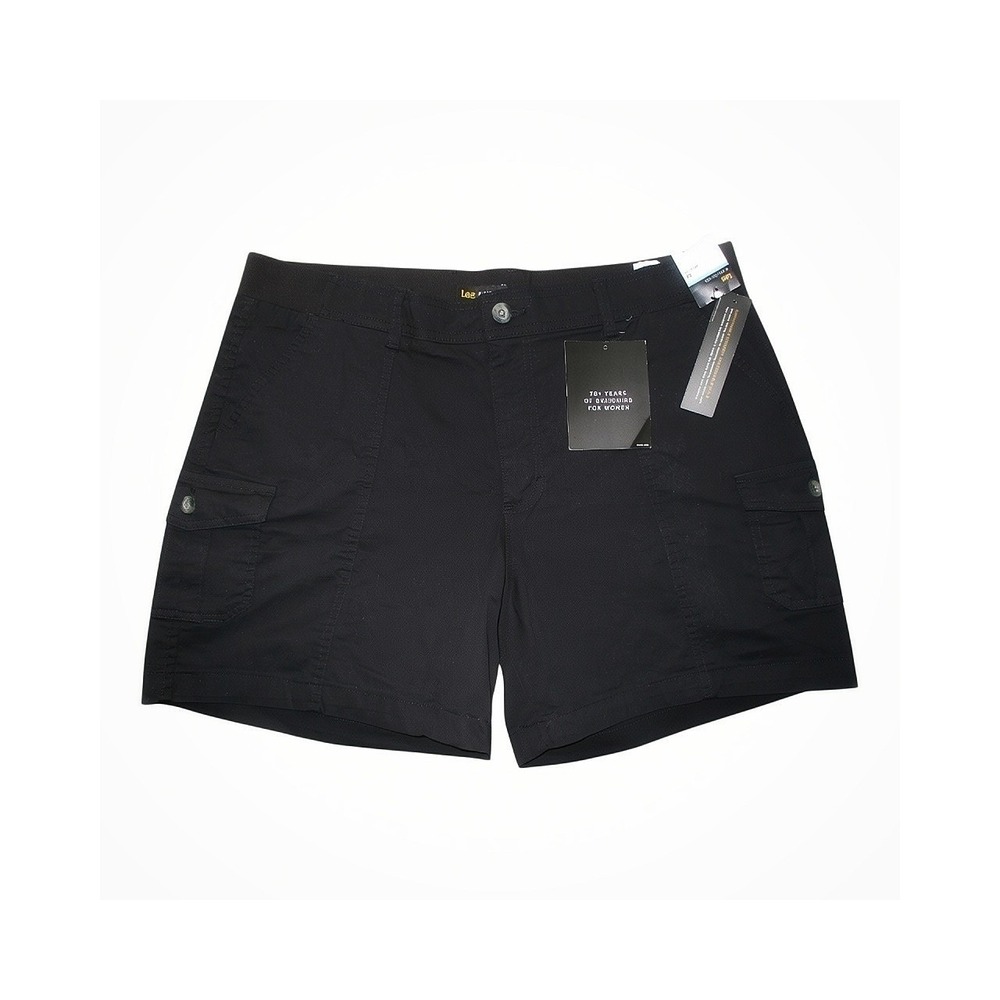 Lee Womens Black Flex-to-Go Relaxed Fit Mid Rise Cargo Shorts Size 18 Medium